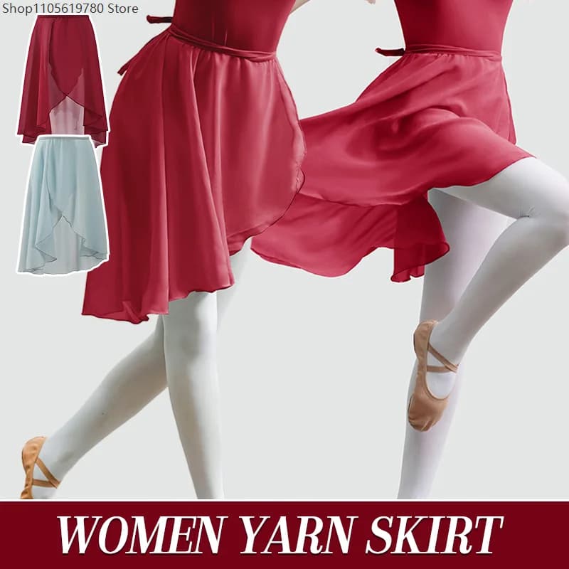 Women Ballet Skirt Chiffon Dance Wrap Skirt Ballroom Latin Ballerina Tutu Dress Skate Ballet Practice Skirt Tango Performance