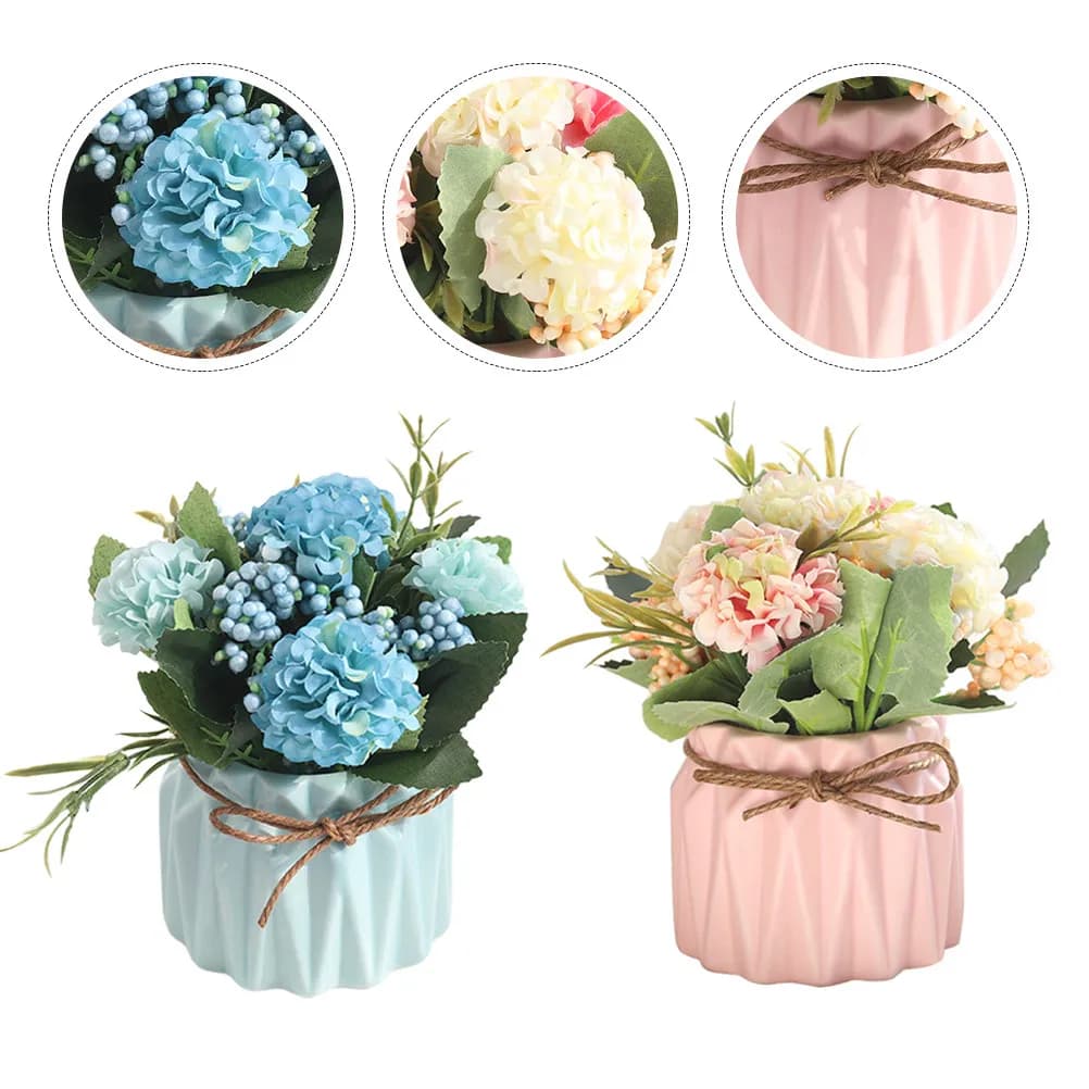 2 Pieces Ornament Bonsai Simulated, Fin Plants Realistic in Vase, Desk Decoration, Small Artificial Plant Long Life for Home