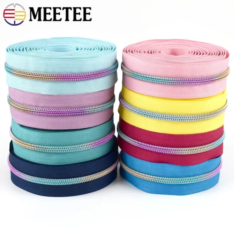 1/2/3/4/5M Meetee 5 # Nastri per cerniera in nylon Decor Zip per denti arcobaleno per borsetta tascabile Kit di riparazione cerniera cappotto fai da te Accessori per cucire