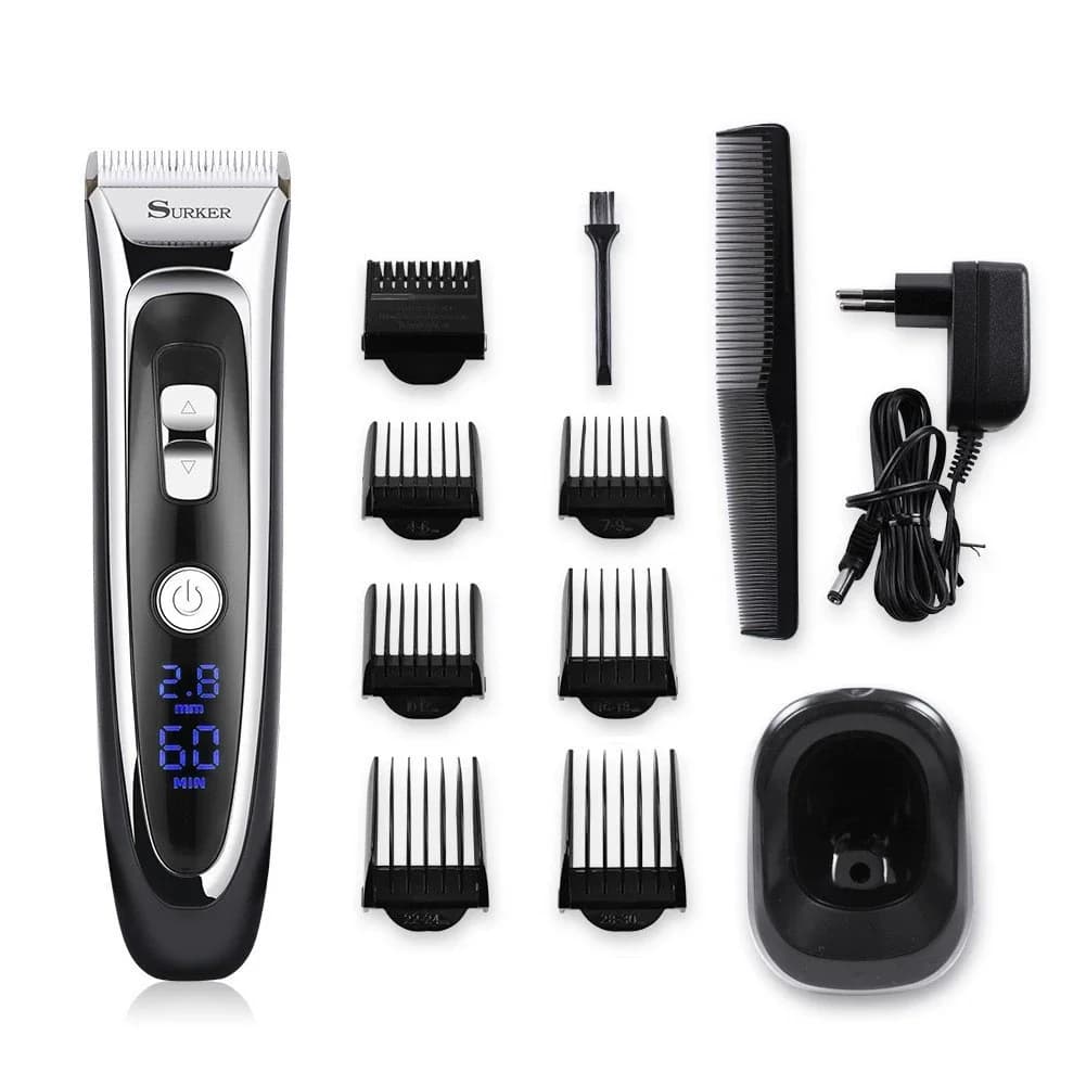 Surker Electric Hair Clipper Set Ceramic Blade Hair Trimmer for Men Charging Base Hair Cutting Machine with LED Display