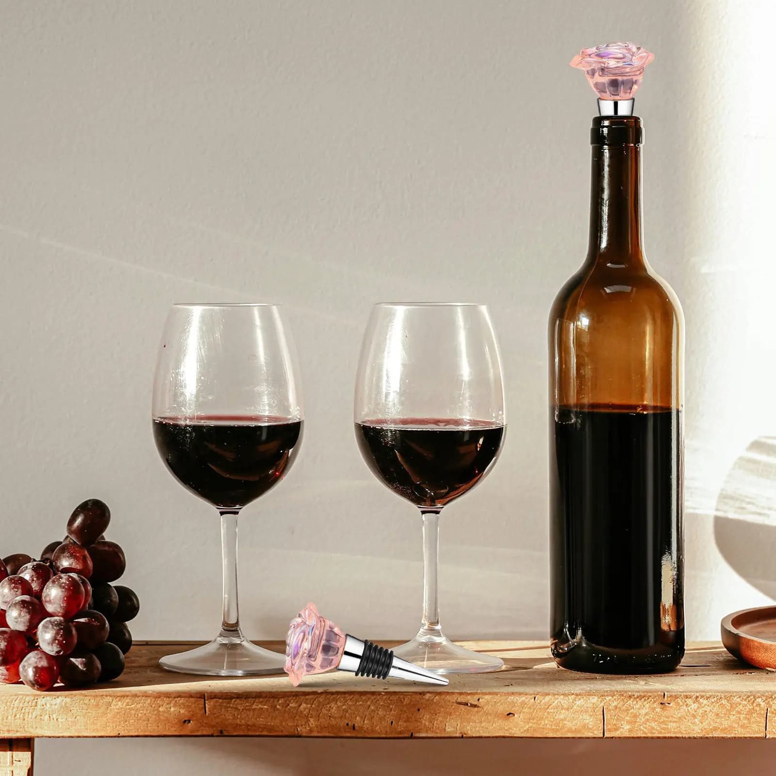 2Pcs Elegant Rose Design Wine Stoppers Metal Reusable Bottle Seals Preserve Decorative Party Gift Festival Wine
