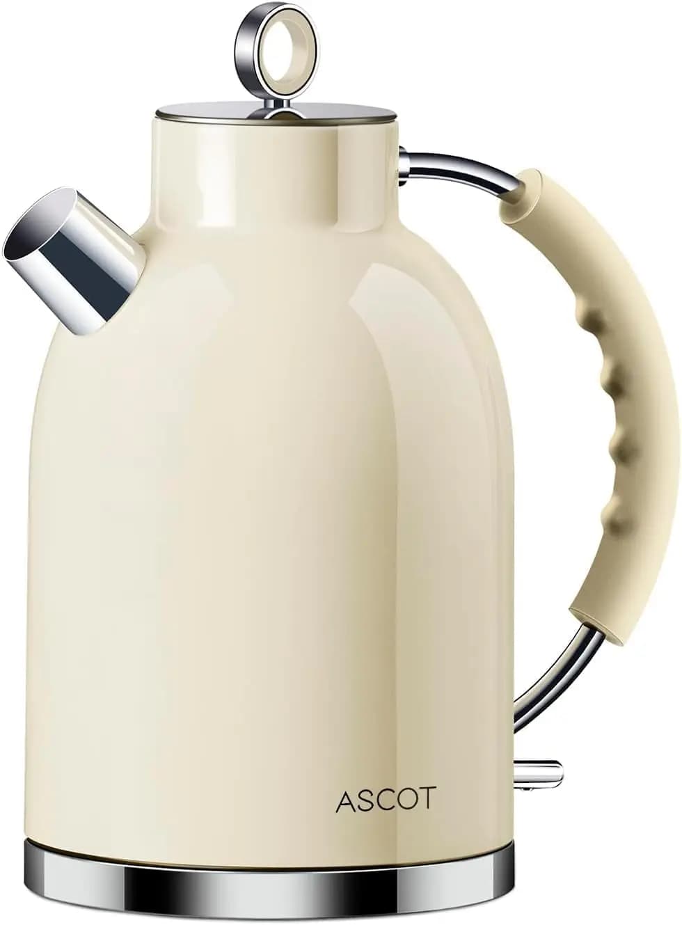 Bollitore Elettrico Retrò da 1,5L, 1500W in Acciaio Inossidabile, Spegnimento Automatico e Protezione Contro l'Ebollizione a Secco (Crema)