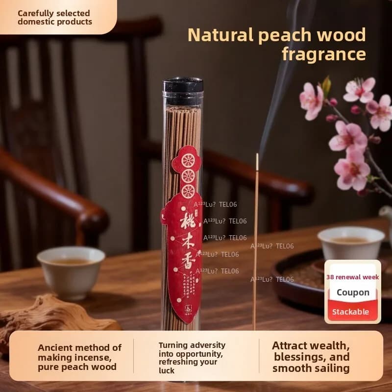 Natural Peach Wood Incense Stick Fragrance Purifying Home Luck Fortune Large Capacity incense burner