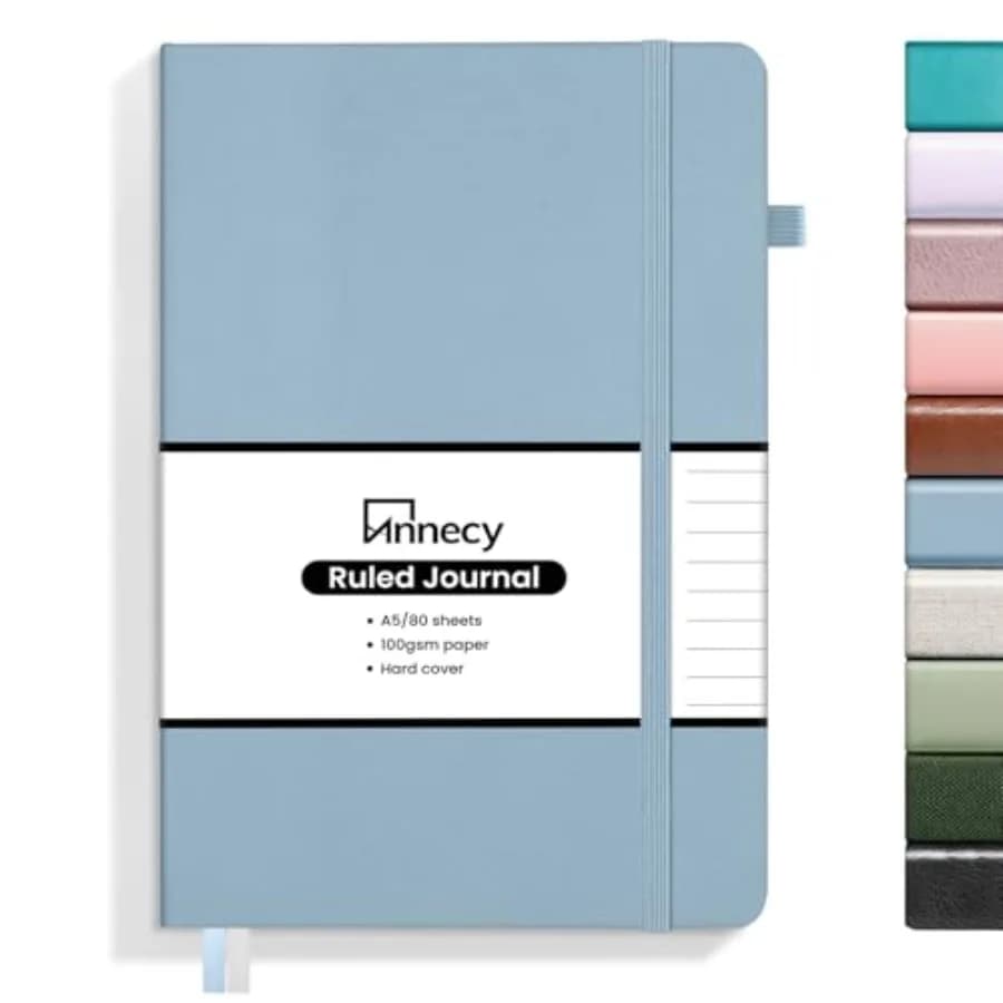 Lined Journal Notebook, Hardcover Leather Journal for Women and Men, 160 Numbered Pages, Medium 5.5" x 8.25", 100 GSM Thick Pap