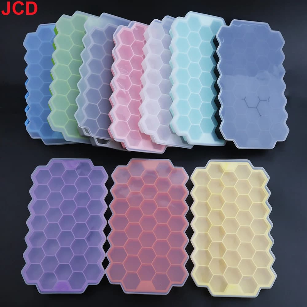 JCD 1 pz Stampo per blocchi di ghiaccio in silicone 37 con copertura Maglia a nido d'ape 37 Stampo per ghiaccio fai da te impilabile Stampo per alimenti riutilizzabile