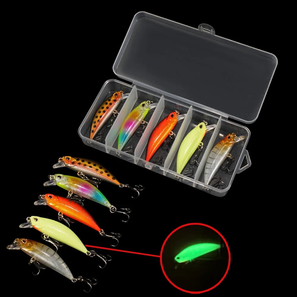 5 pz Esche Da Pesca Kit Affondamento Minnow Trota Esca Artificiale Manovella Esca Bass Gancio Wobbler Attrezzatura Da Pesca Scatola Galleggiante Jerkbait