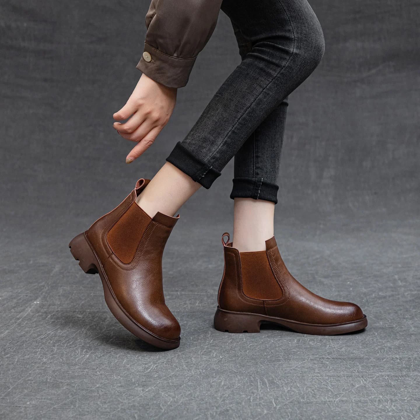 Briti Sle Chelsea Boots Stivali da donna versatili in vera pelle con punta tonda e tacco basso, stivali impermeabili con plateau, modello ort Tube B...