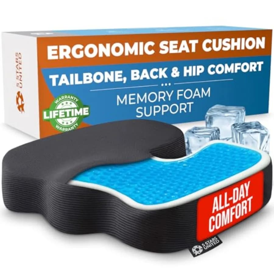 Cuscino per Sedia - Cuscino in Memory Foam e Gel Rinfrescante per Alleviare il Dolore al Coccige - Supporto Ergonomico per Coccige, Sciatica e Lombalgia