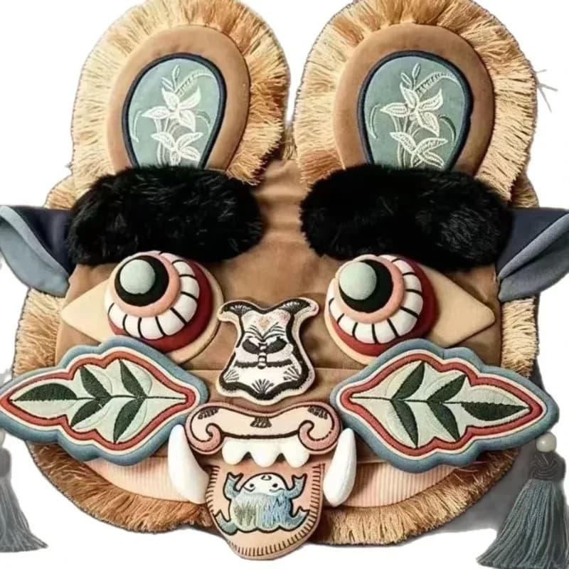 New Chinese Folk Style Hand Embroidered Tiger Head Bag Creative Shoulder Crossbody Bag Cute Tiger Doll Shape Ladies Daily Handba