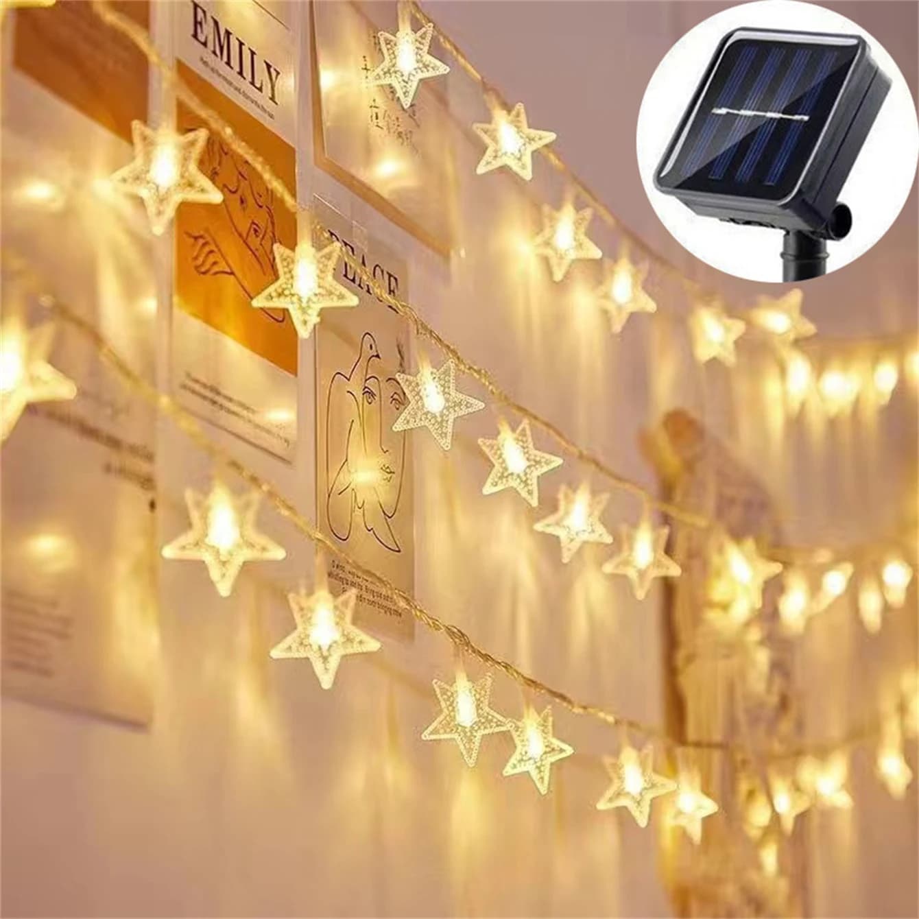 Luci Solari LED a 8 Modalità per Esterni, Ghirlanda di Luci a Forma di Stella, Catena di Lampadine per Feste, Casa, Matrimoni, Giardino, Decorazioni Natalizie