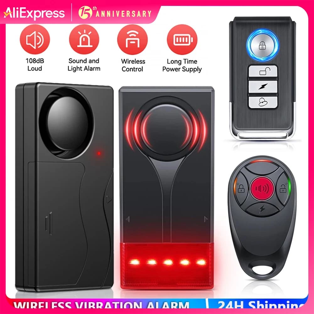 Hollarm Regolazione allarme moto bicicletta wireless Sensore antifurto per porte e finestre Vibrazione per auto Allarme sonoro e luminoso Trova bici