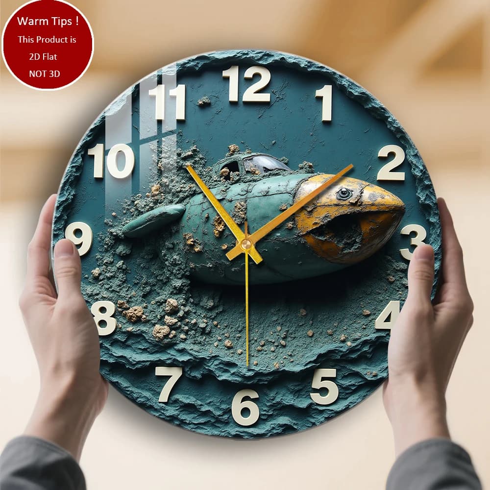 Tempered Glass Wall Clock Underwater Clock with Green Structure Suitable for Wall Decorations or Table Display everywhere