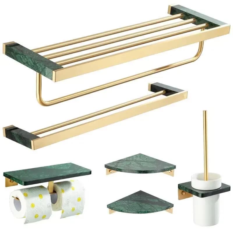 Set di Accessori Bagno di Lusso: Portasciugamani Moderno, Porta Carta Igienica e Portaoggetti Doccia in Marmo per Hotel