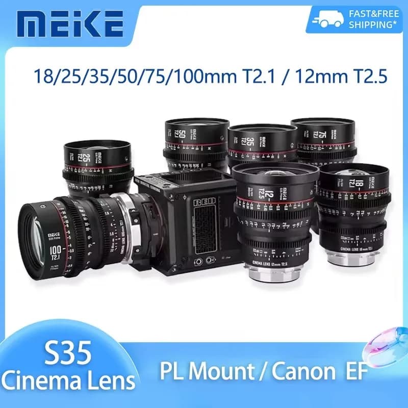 MEIKE Prime 12mm T2.5 18mm 25mm 35mm 50mm 75mm 100mm T2.1 Obiettivo Cine per Super 35 S35 Telaio Cinema Camera Canon EF Arri PL Adapte