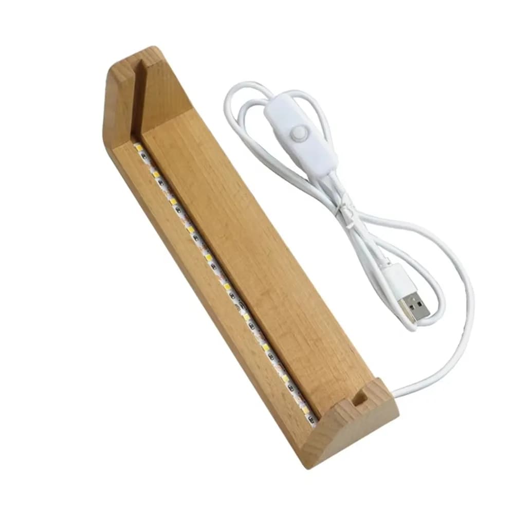 Cornice Luminosa Multifunzionale con Base in Legno, Design a U, Illuminazione LED USB, Antiscivolo