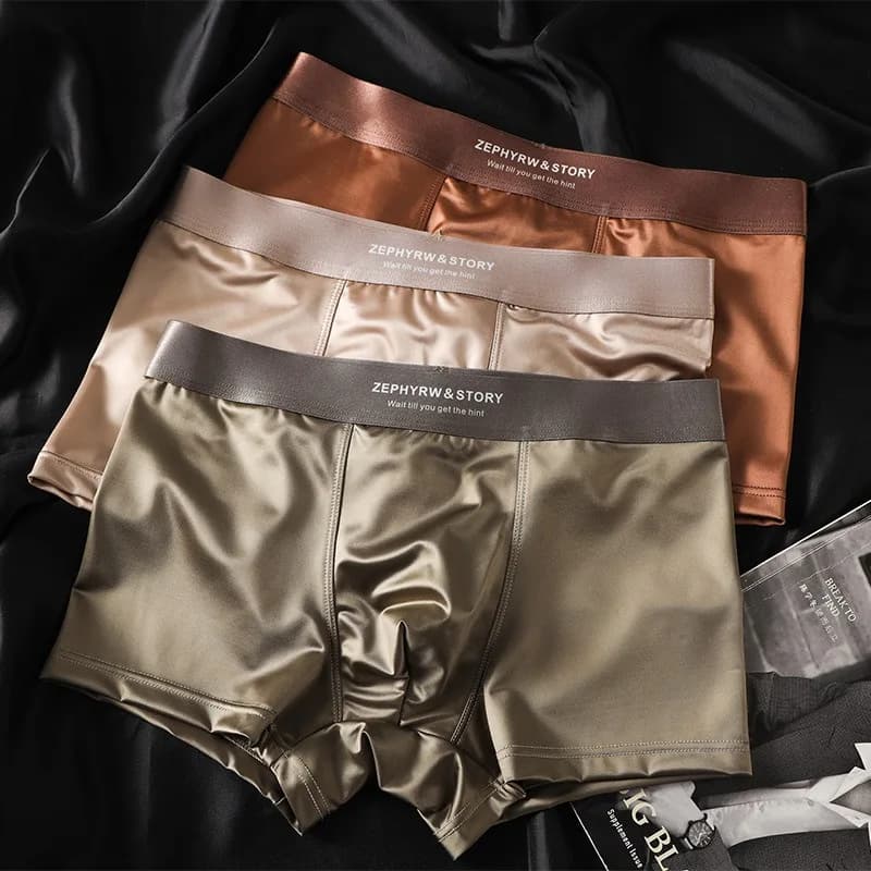 3Pcs Luxury Ice Silk Satin-like Men's Underpants Man Underwear Seamless Panties Smooth Cool Solid Breathable Boxer Shorts