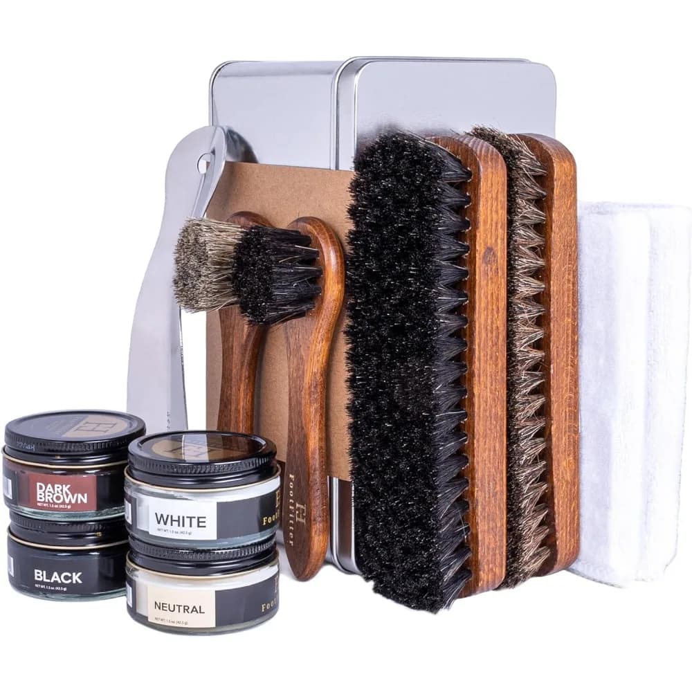 Set di Ricarica per Lucidatura Scarpe in Pelle, Kit Completo con Spazzole, Creme, Panni e Calzascarpe