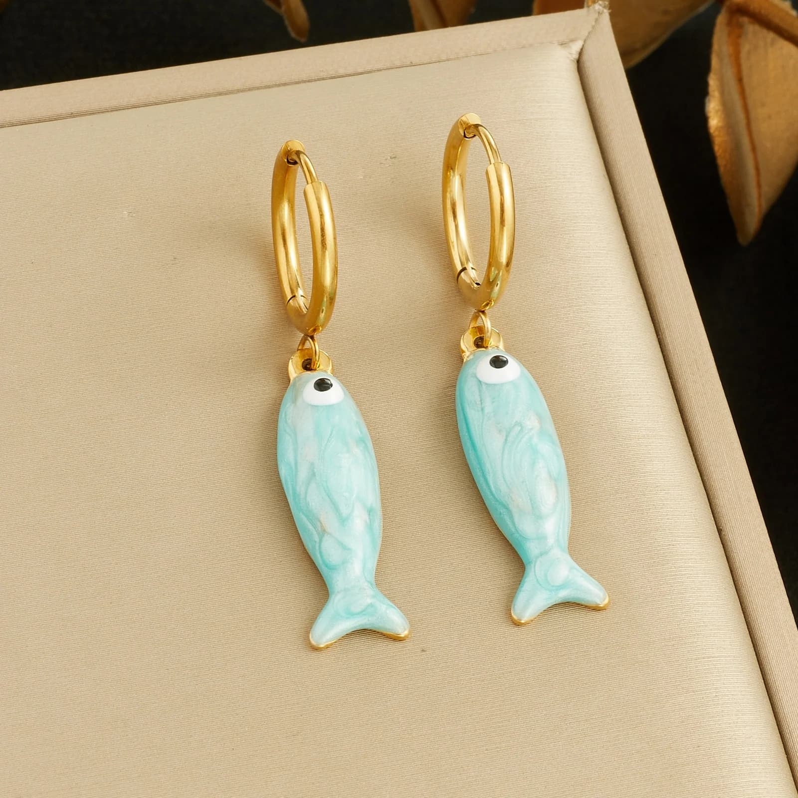 Orecchini a Cerchio LAMENGLY in Acciaio Inossidabile 316L con Smalto a Forma di Pesce, Impermeabili, Trendy Estivi, Gioielli Delicati, Regalo per Feste da Donna