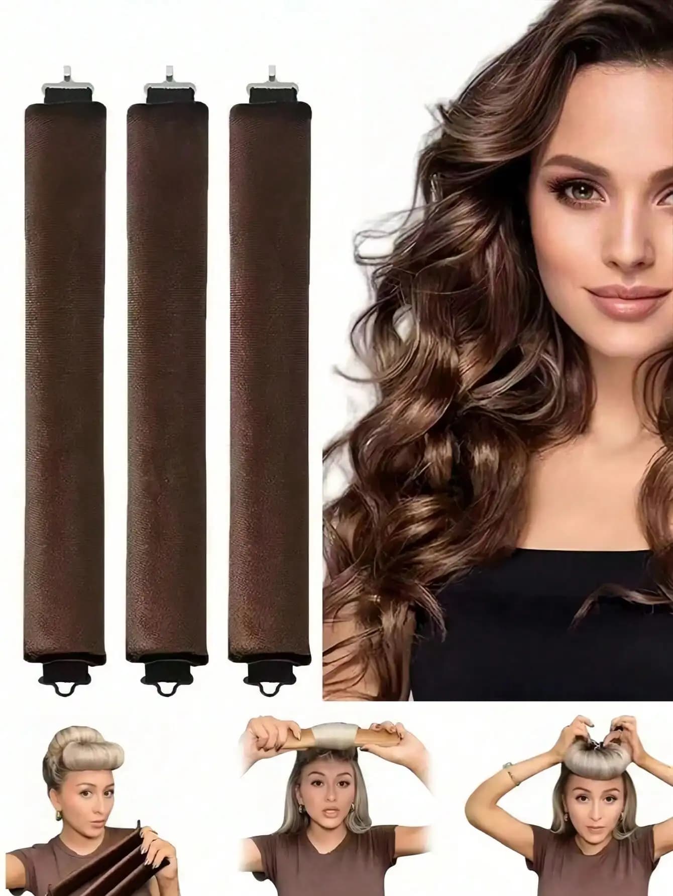 Set di 3/4/6 bigodini senza calore, pratici strumenti per arricciare i capelli, bigodini con elastico, strumenti per acconciature da notte, bigodini in schiuma per donna, bigodini senza calore con gancio, set di bigodini per onde grandi e voluminose, accessori per capelli in stile minimalista europeo e americano.