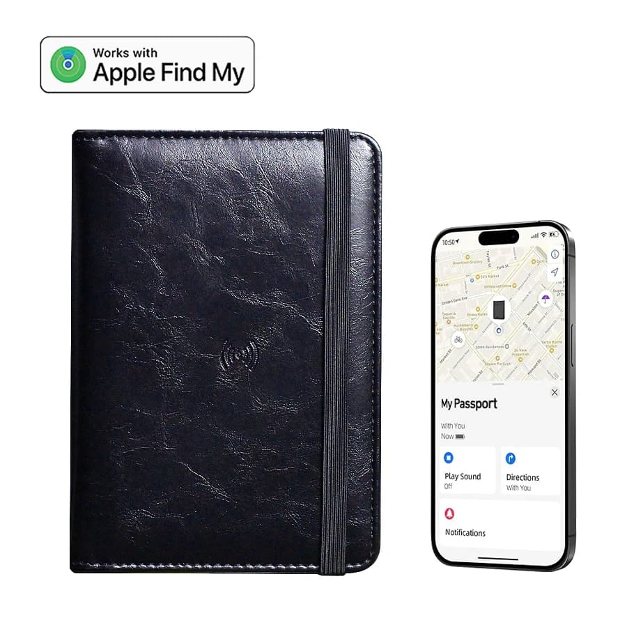 Passport case with find my tracker organizer for travel documents search locator pocket for passport tracker GPS for man woman