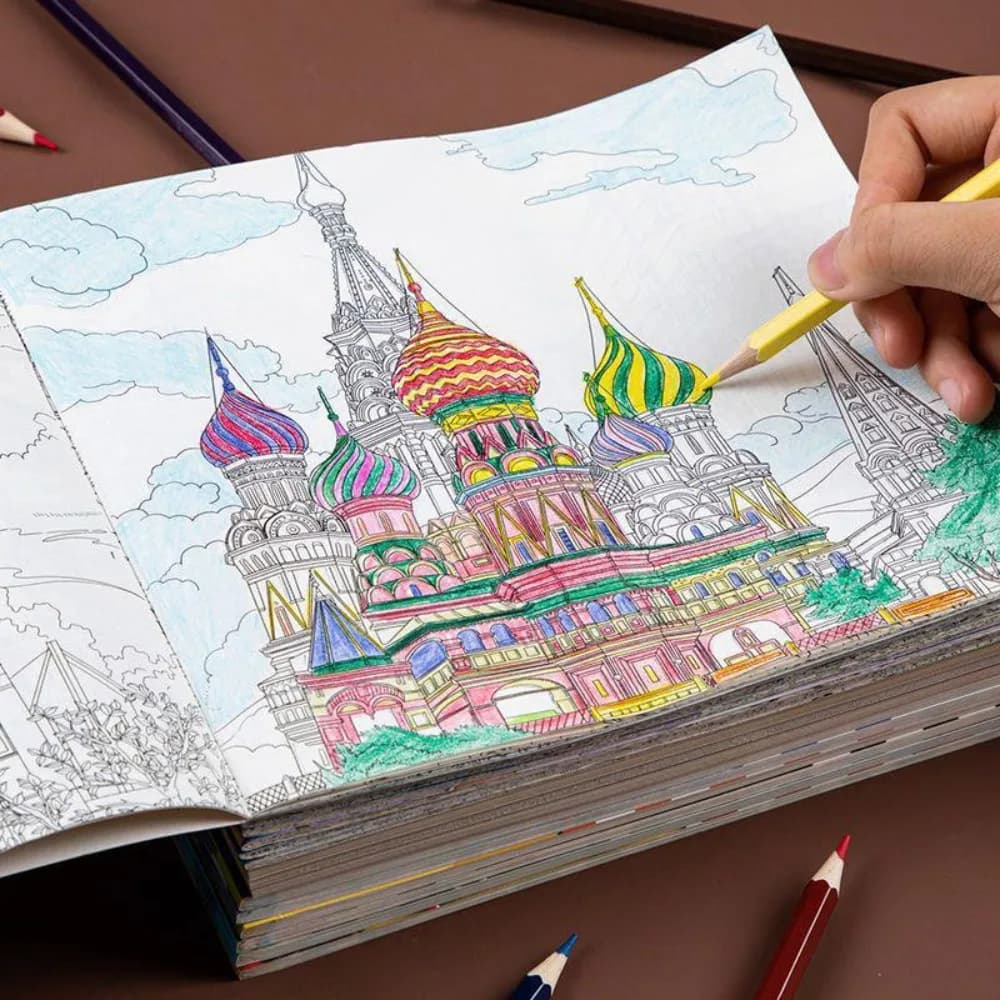 12Sheets/set Children's Colored Hand Drawn Notebook Students Coloring Book Beginner's Colored Pencil Line Drawing Sketchbook