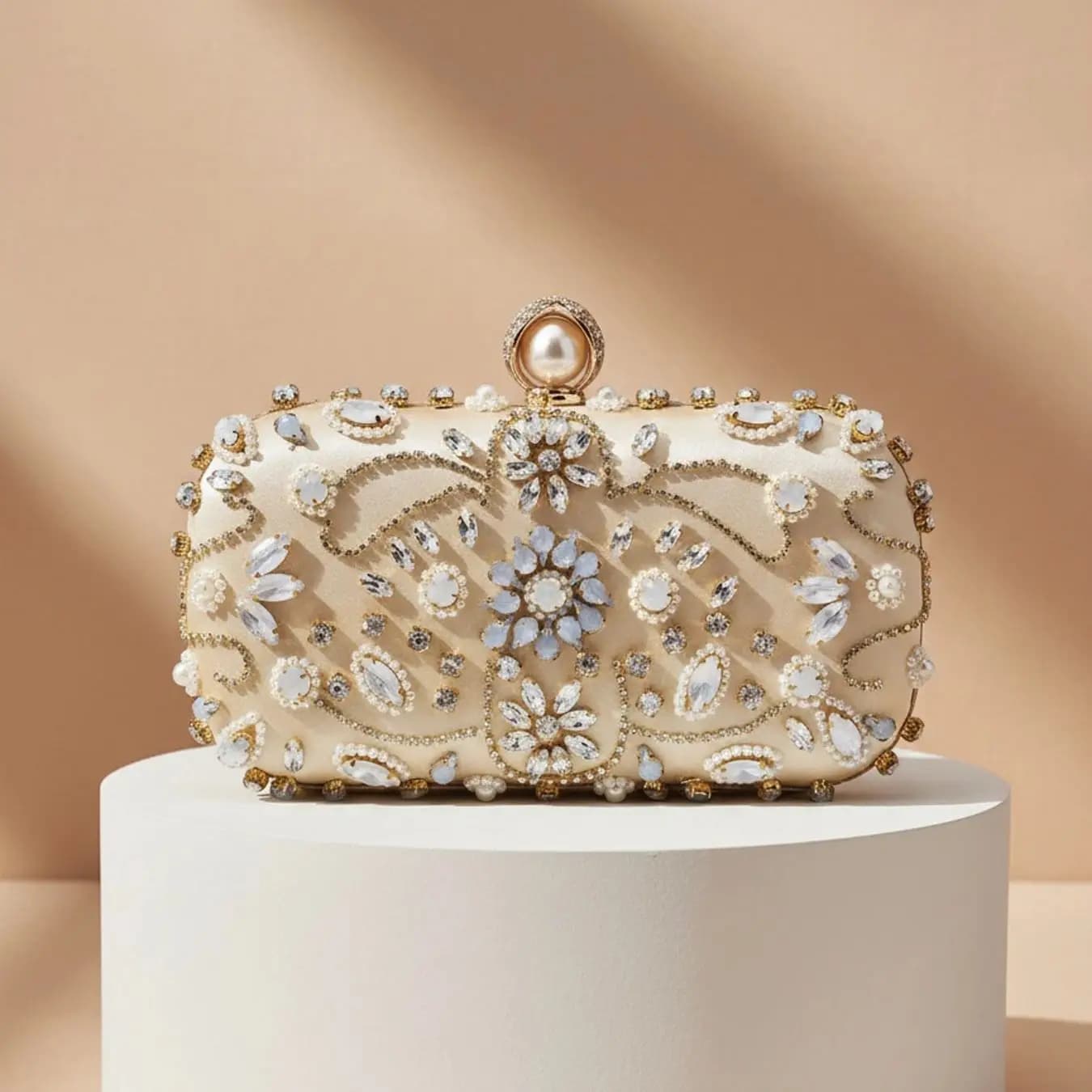 Pearl Beading Diamond Evening Clutch Bag Women Wedding Party Handbag With Detachable Shoulder Chain