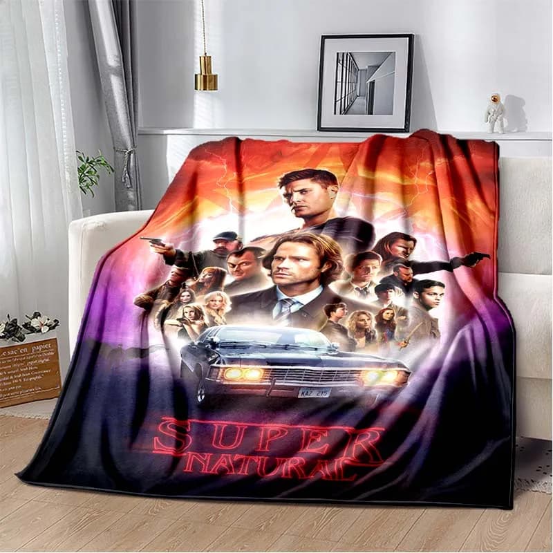 Supernatural TV Show Print Flannel Blanket Soft Warm Throw For Sofa Bedroom Game Room Living Room Home Bedding Decor Gift
