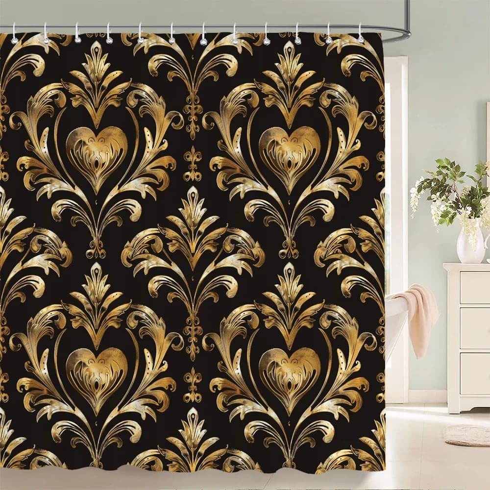 1 tenda da doccia in tessuto impermeabile con fiori dorati in stile europeo, tenda divisoria con stampa floreale decora la tenda del bagno