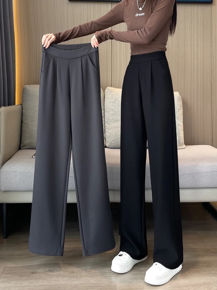 Pantaloni a Vita Alta in Pile Spesso a Gamba Larga da Donna, Casual e Comodi, che Nascondono le Forme, Lunghi, Nuovo Stile Autunno Inverno Coreano