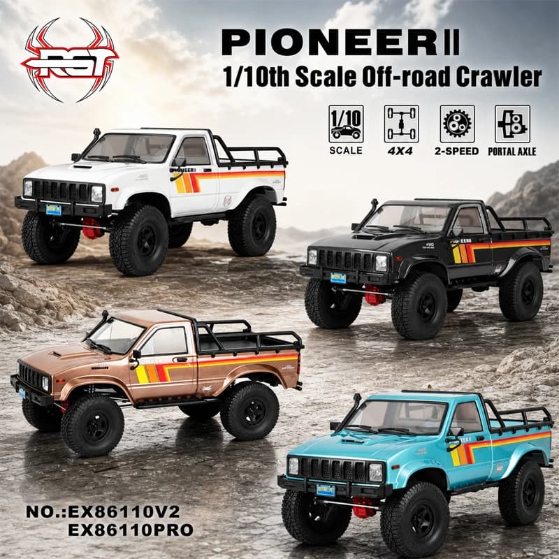 RGT EX86110 V2 PIONEER II 1/10 Scale Brushed Brushless Motor Crawler Pickup RC Dual Speed Off Road Vehicle Model Adult Toy gift