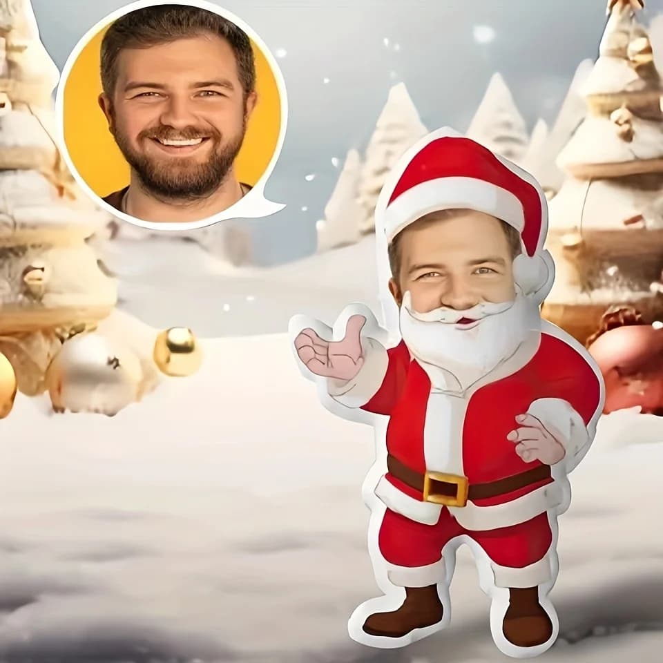 Cuscino personalizzato Babbo Natale con foto fai-da-te, tessuto lavorato a maglia su entrambi i lati, imbottitura in poliestere lavabile, per compleanno e San Valentino
