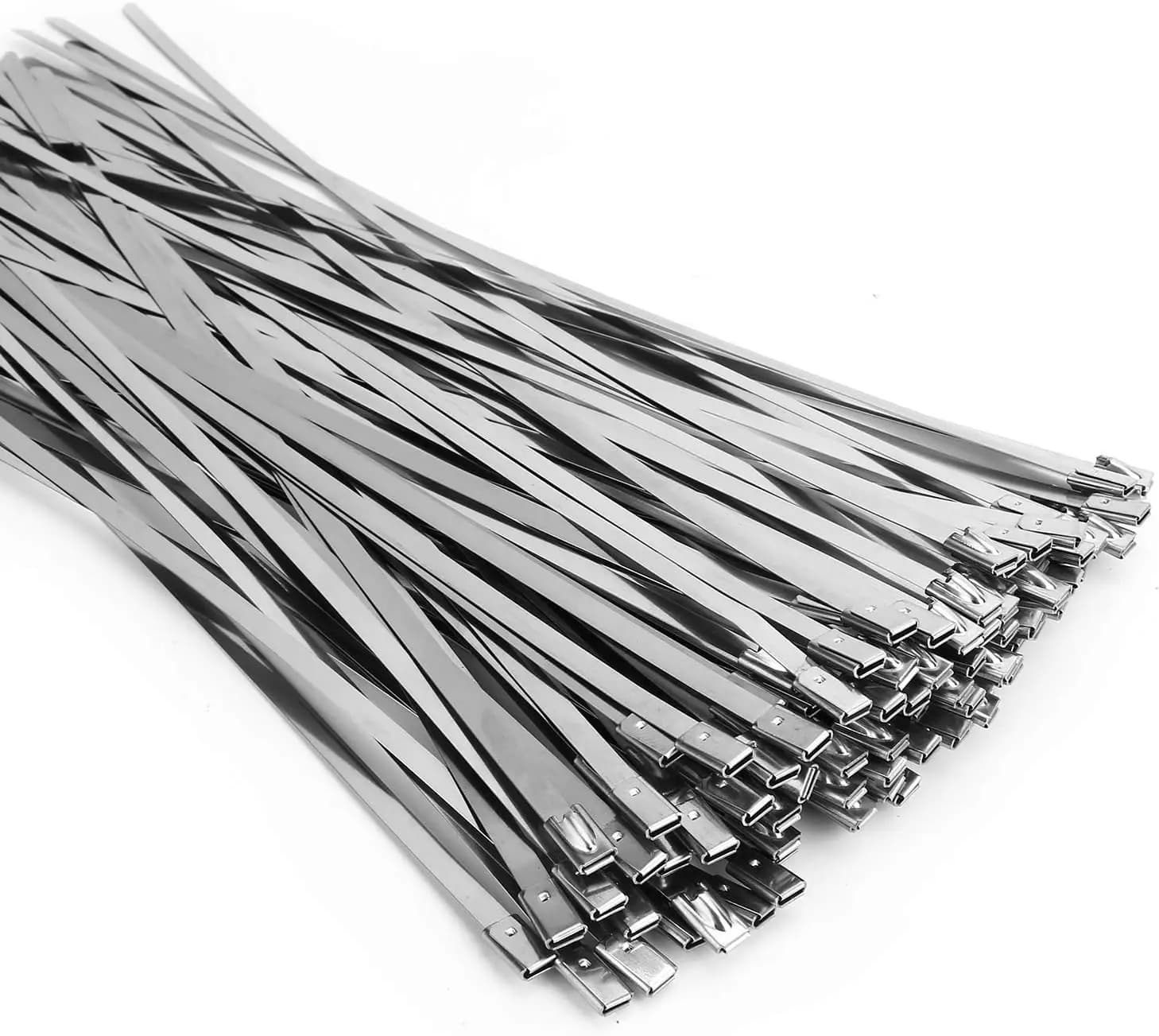 Fascette Metalliche in Acciaio Inox 304, 100 Pezzi, 30 cm, Resistenti, Autobloccanti, per Avvolgimento Scarichi e Recinzioni a Catena