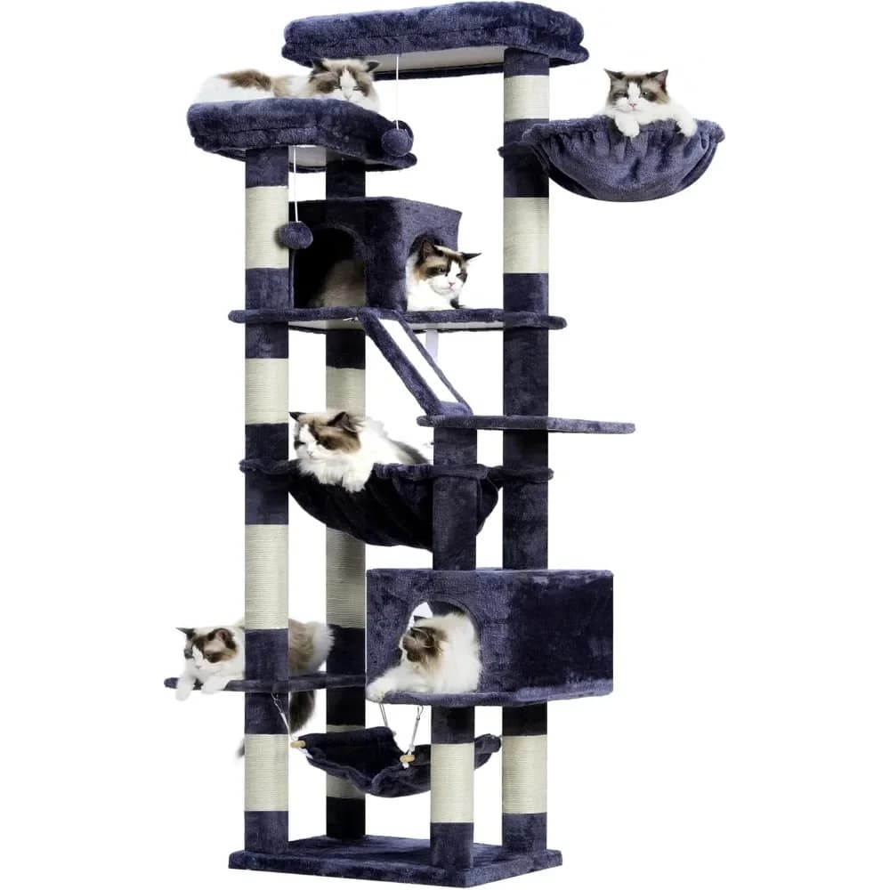 Albero per gatti Heybly, torre alta 71 pollici per gatti da interno con 2 posatoi, 2 grandi condotti, 2 amache, cestino, tiragraffi, grande gatto Fu