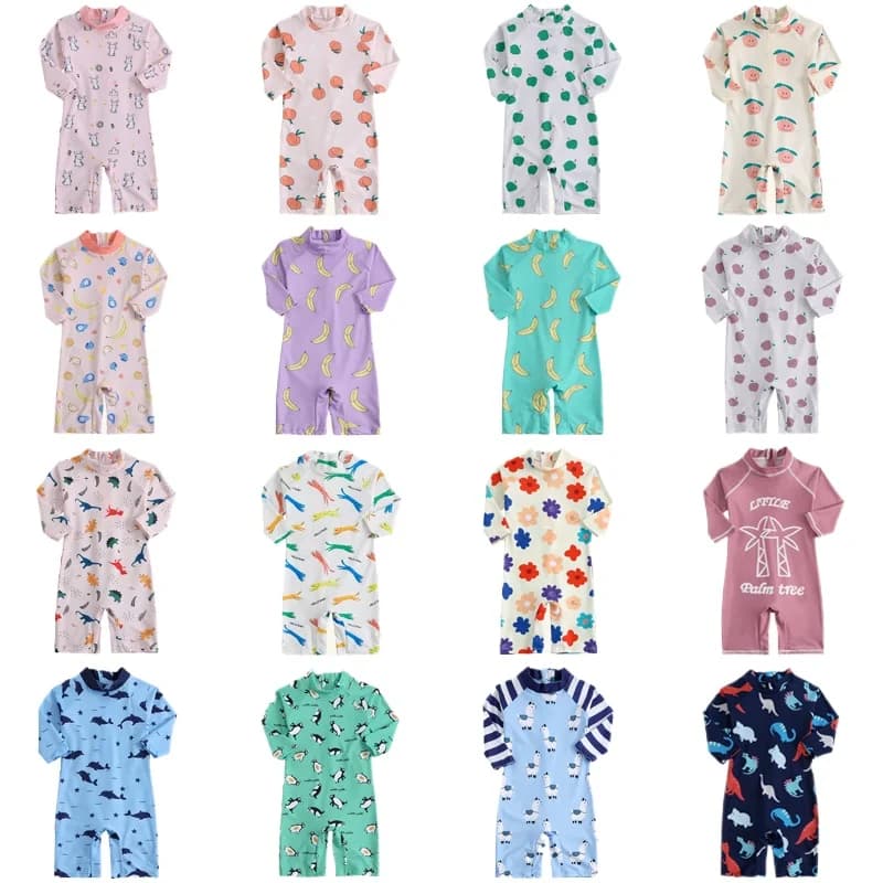Costumi da bagno interi a maniche lunghe per ragazze Protezione solare Rash Guard per bambini Costume da bagno da spiaggia Costume da surf per neonati