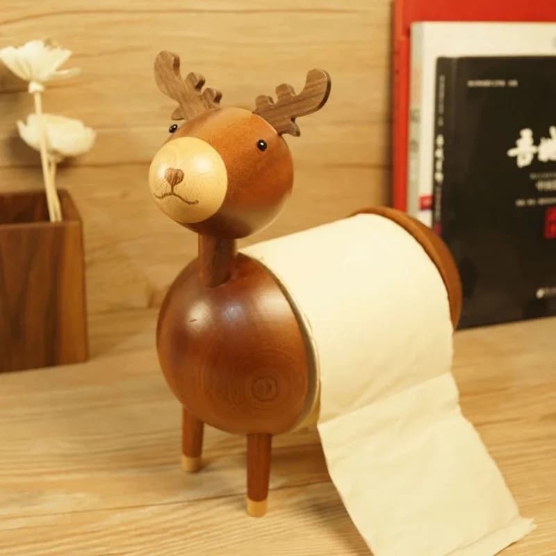 Portarotolo Creativo in Legno Stile Nordico a Forma di Alce, Elegante e Divertente Supporto per Carta Igienica, Accessori per Cucina e Bagno