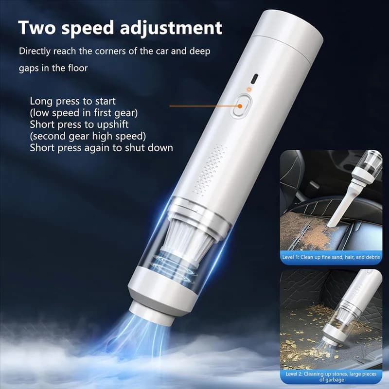 PHFU-Per la rimozione dei peli degli animali domestici Aspirapolvere portatile 4 in 1, Auto ricaricabile senza fili 19000Pa, Mini USB Pulitore per auto di piccole dimensioni
