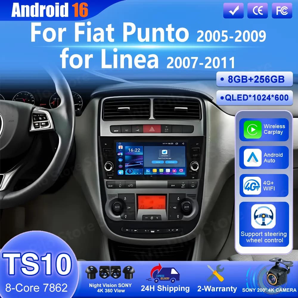 Android 16 for Fiat Punto 2005-2009 for Linea 2007 2008 2009 2010 2011 Car Carplay Multimedia Player Radio Stereo GPS Navigation
