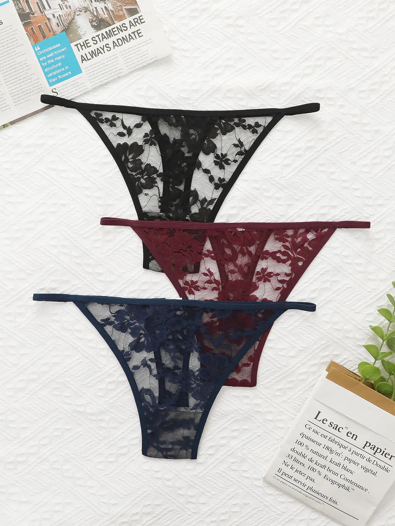 Intimo da donna sexy trasparente e seducente a vita bassa con cintura sottile, perizoma in pizzo seducente, intimo ricamato in rete, pantaloncini a T C305