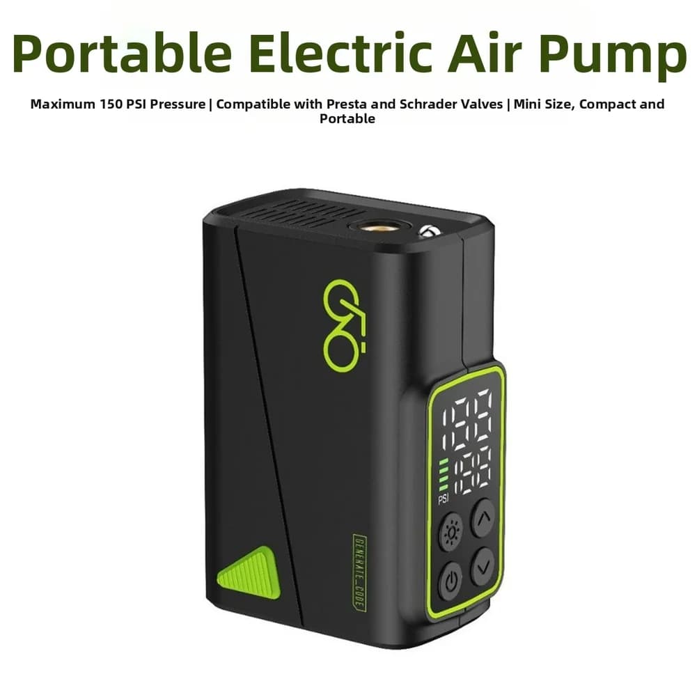 Pompa d'Aria Elettrica Portatile, Mini Gonfiatore per Biciclette con Display Digitale 150PSI, Gonfiatore per Pneumatici con Accessori di Sicurezza per Ciclismo