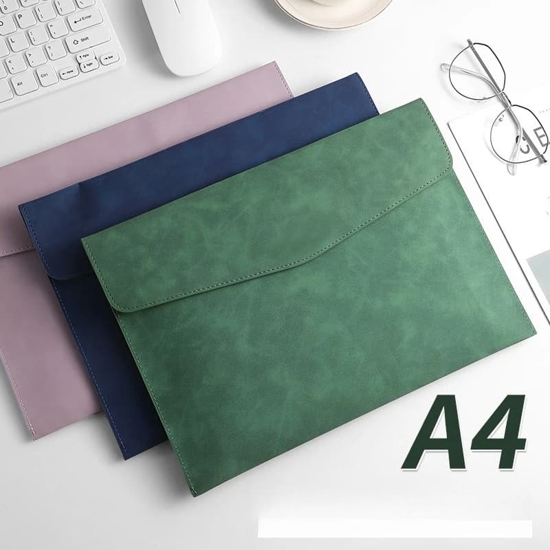 Borsa Portadocumenti in Pelle A4, Cartella Portadocumenti Rinforzata con Bottone a Pressione, Borsa Impermeabile per Archiviazione Aziendale