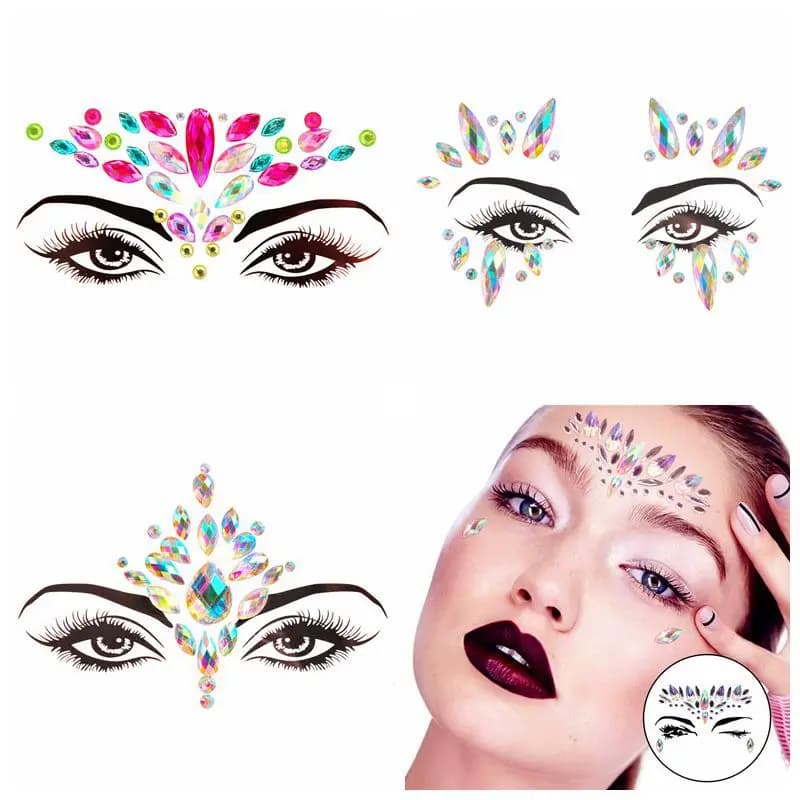 Adesivi Fai-da-Te per Viso e Sopracciglia, Decorazioni in Strass Acrilici per Trucco, Disponibili in Diversi Stili