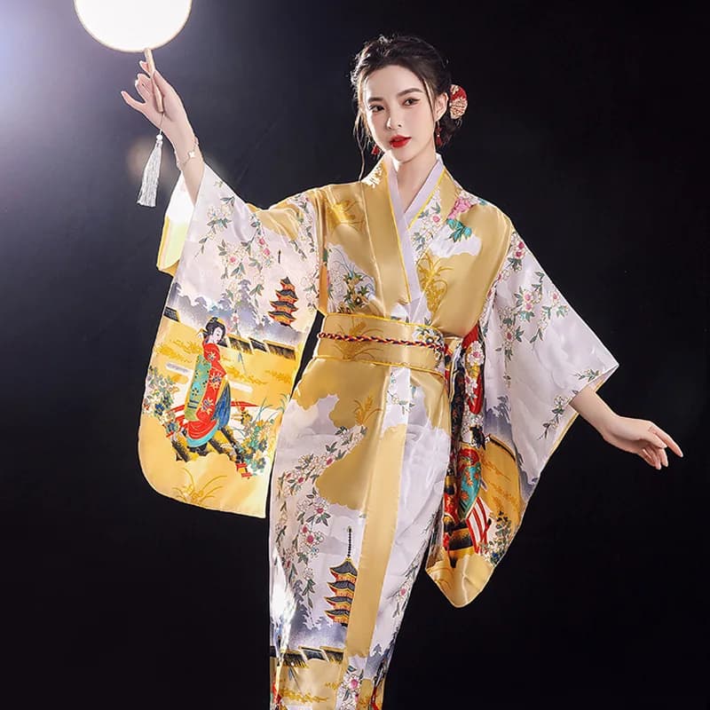 Plus Size Kimono Dress Japanese Bathrobe Print Japanese Kimono Sets for Women Traditional Pacific Islands Clothing Outfits