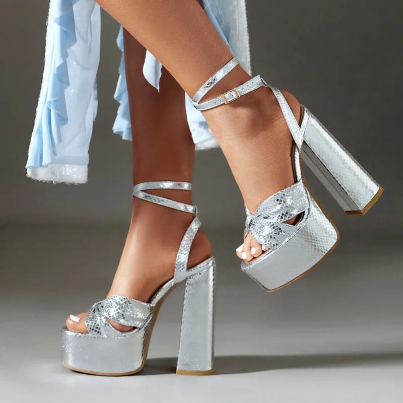 Glitter Sexy Platform Sandals Women Summer 14CM Super High Heels Open Toe Women Pumps Thick Bottom Ladies Party Shoes WSH5145