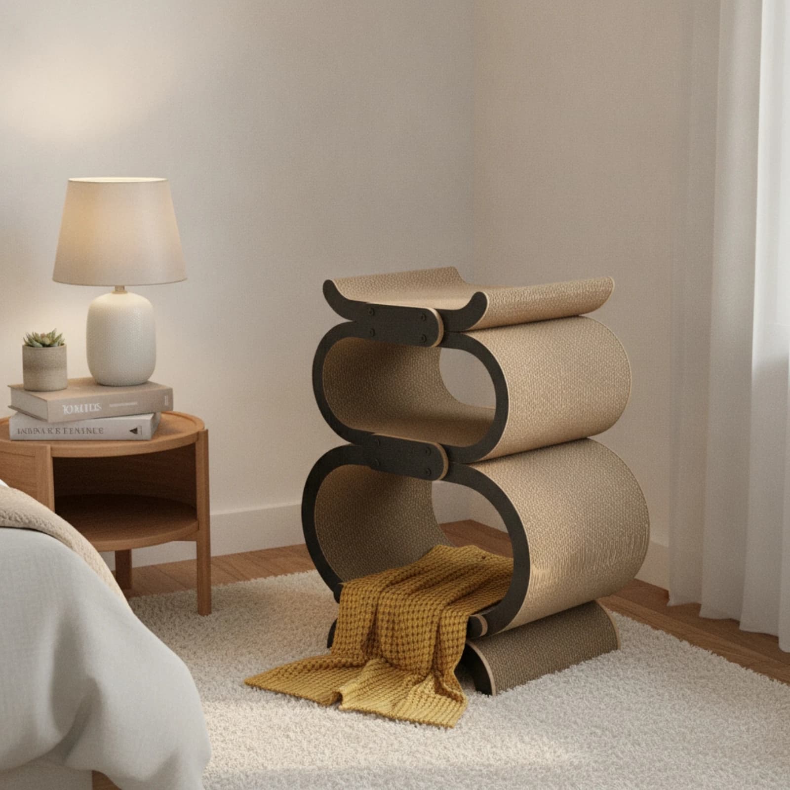 Cat Scratcher with Bed Corrugated Cat Bed with Scratcher Curved Sturdy for Cats, Living Room