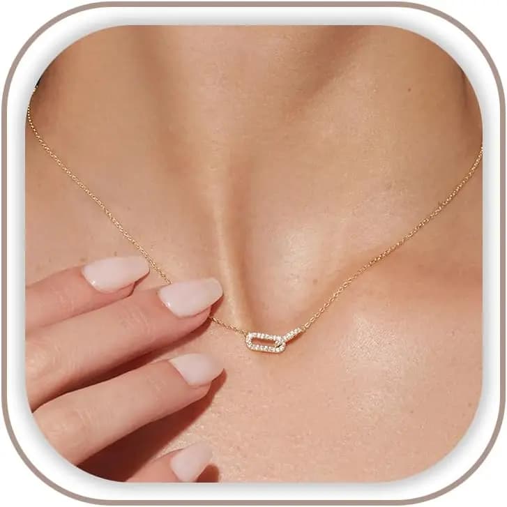 14K Gold Plated Paperclip Choker Necklace Dainty Diamond Open Oval Pendant Minimalist Layered Chain Jewelry Gift for Women