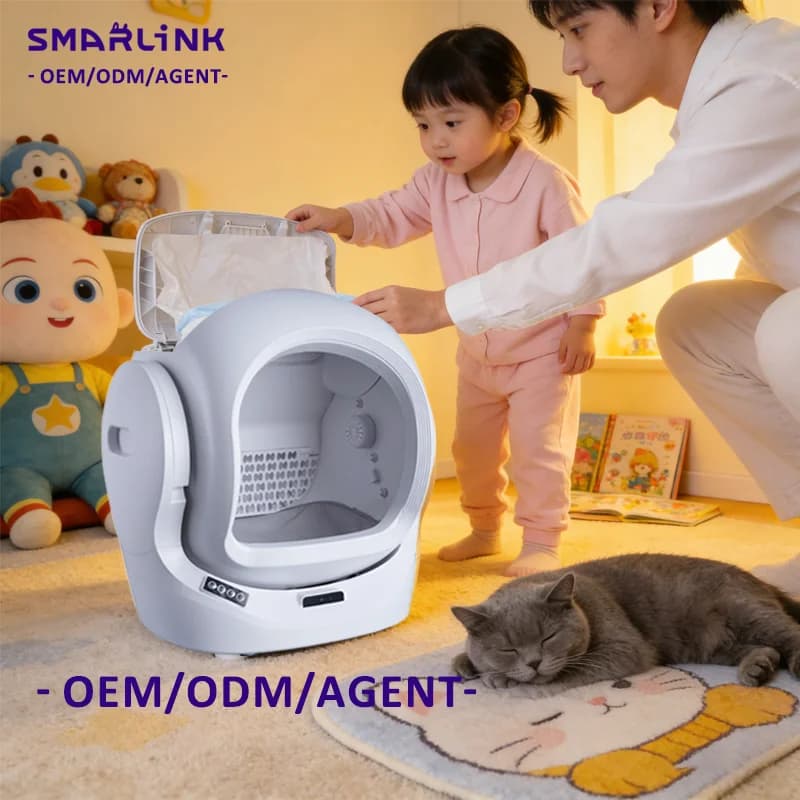 Smart Cat Litter Box ABS Plastic 68L Drum 10kg With App Control Low Noise Anti-Pinch Design Daily Pet Cleaning Solution EU