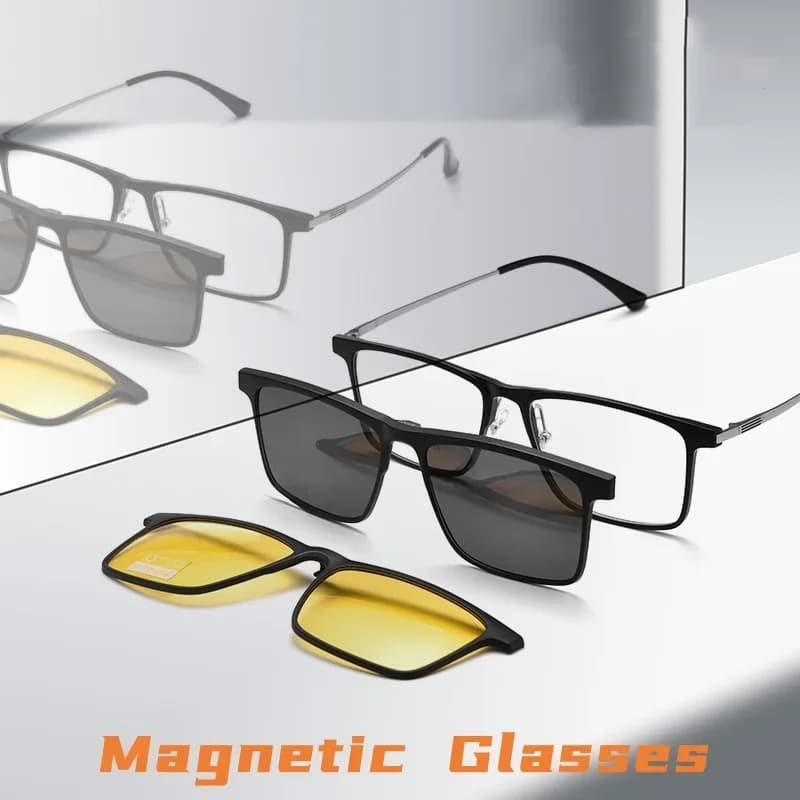 Custom Men Polarized UV400 Magnetic Sunglasses High Qulity Square Titanium Glasses Frame Optical Prescription Eyeglasses