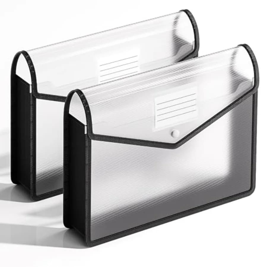 2 Pack Plastic Expanding File Folder, Transparent envelopes with Snap Closure, Fit Letter/A4 Size for School/Office/Home/Hospit