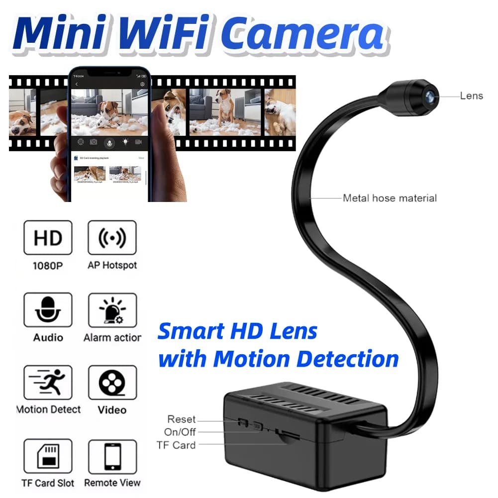 Mini telecamera WiFi 1080P Full HD Telecamera intelligente di sicurezza wireless con app per telefono cellulare Rilevazione di movimento per interni ed esterni per auto domestiche