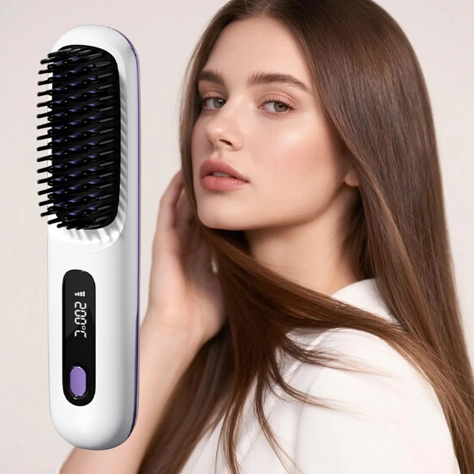 Electric Hair Heater, USB Rechargeable Styling Brush, Wireless Portable Styling Tool with Negative Ions